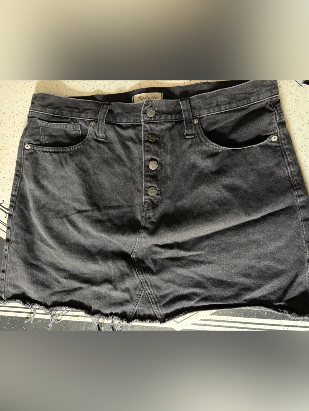 Madewell Black Denim Button-Front Mini Skirt, 32 waist